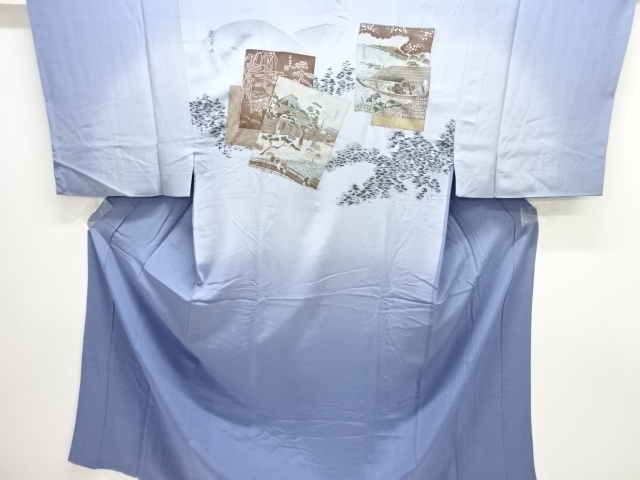 アンティーク　東海道五十三次模様男物長襦袢